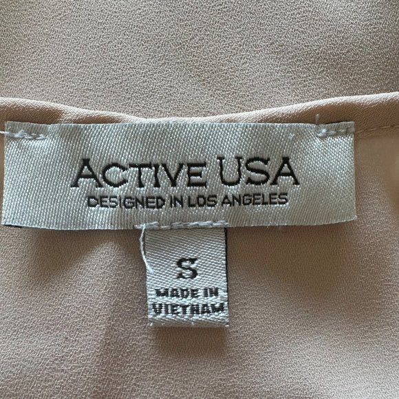 Active USA Womens Soft Beige Chiffon 3/4 Sleeves V Neck Overlap Front Blouse S - Picture 6 of 9